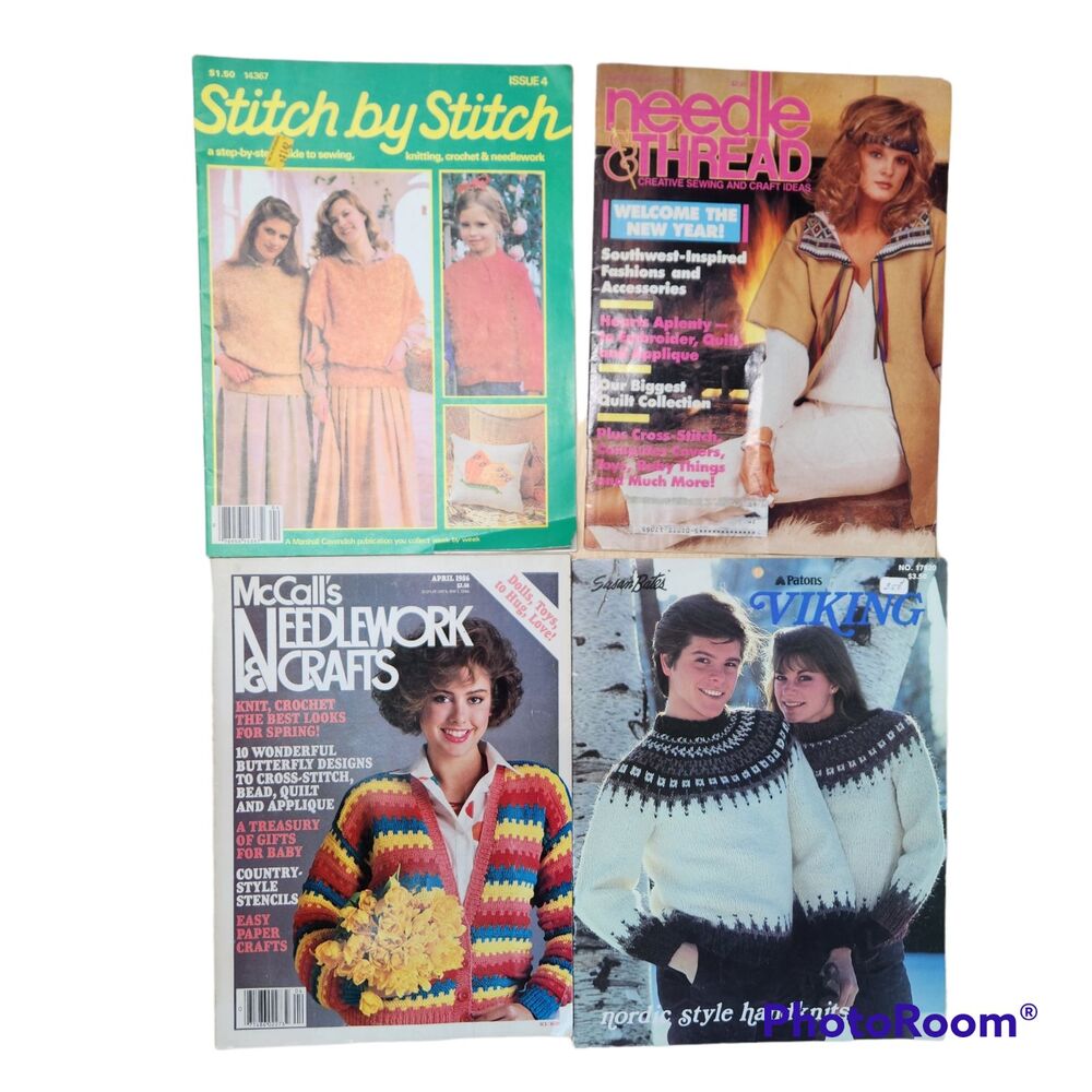 Lot of 4 Vintage 80s Needlework Stitching and Knitting Magazines McCalls Viking